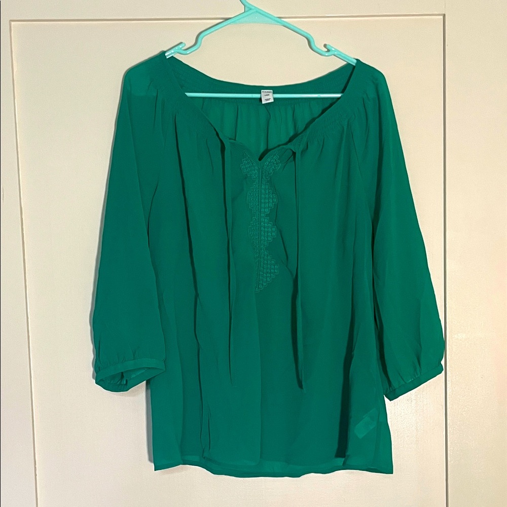 Old Navy Teal Green Scoop-Neck Sheer Peasant Blouse